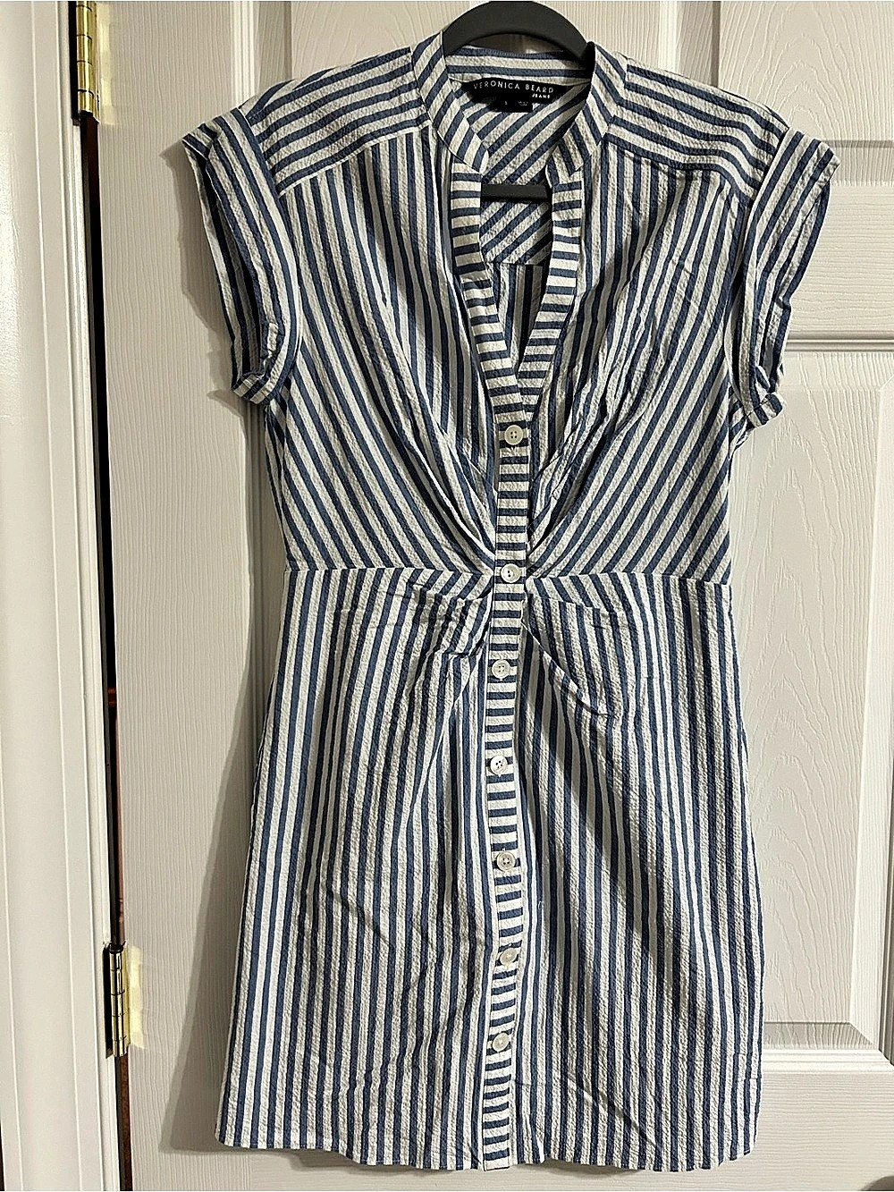 Veronica Beard Giuliana Blue & White Striped Seersucker Fabric Dress Sz S EUC